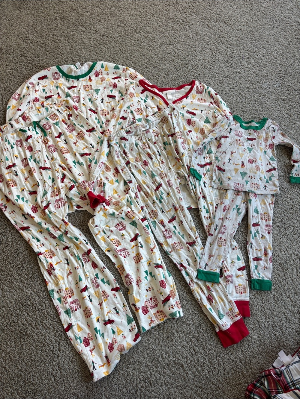 Holiday Village Print Family Matching Pajama Set - White/Green/Red
